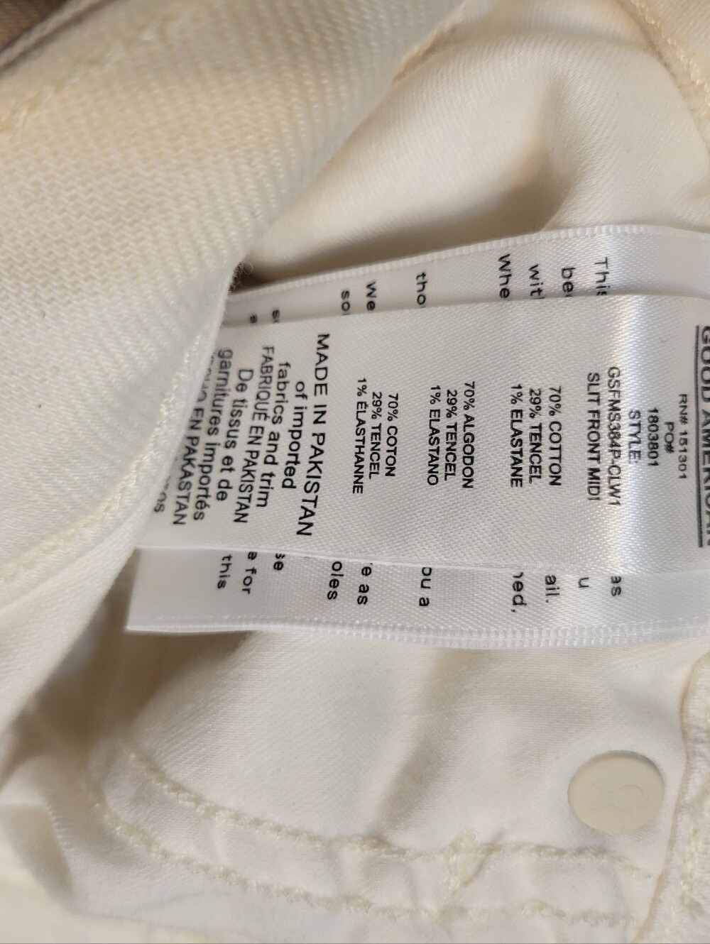 Good American White/ Ivory Denim Midi Skirt Front Slit - Picture 9 of 9